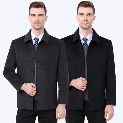 2024羊毛呢大衣中长款羊绒外套中老年男士休闲翻领爸爸装风衣批发