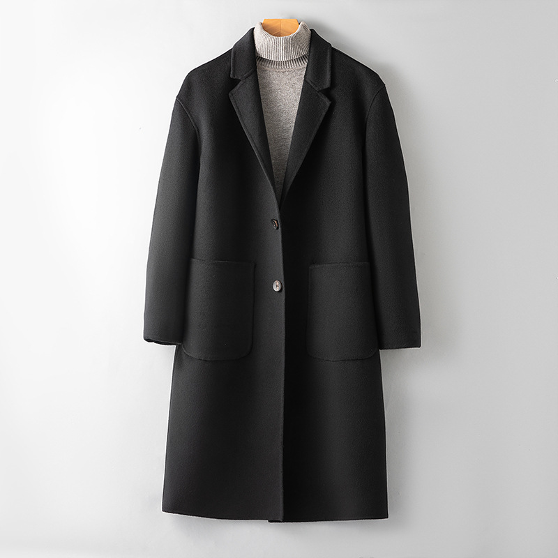新款100%羊绒大衣男士高端毛呢大衣高货双面手工双面呢大衣秋冬款