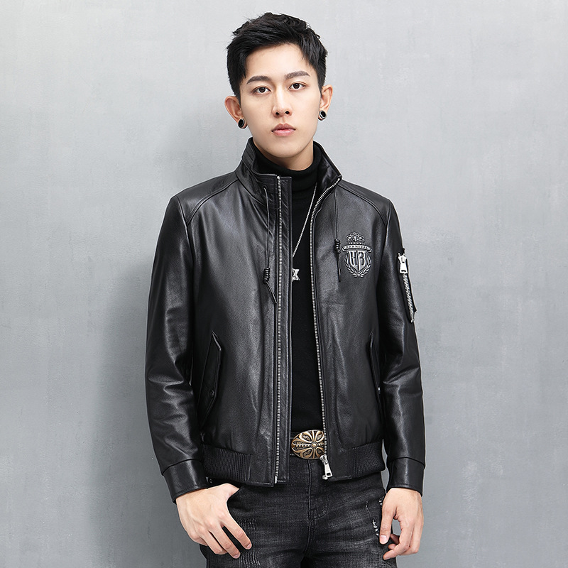 海宁工厂牛皮皮衣潮男真皮新款秋冬皮夹克立领时尚皮草外套