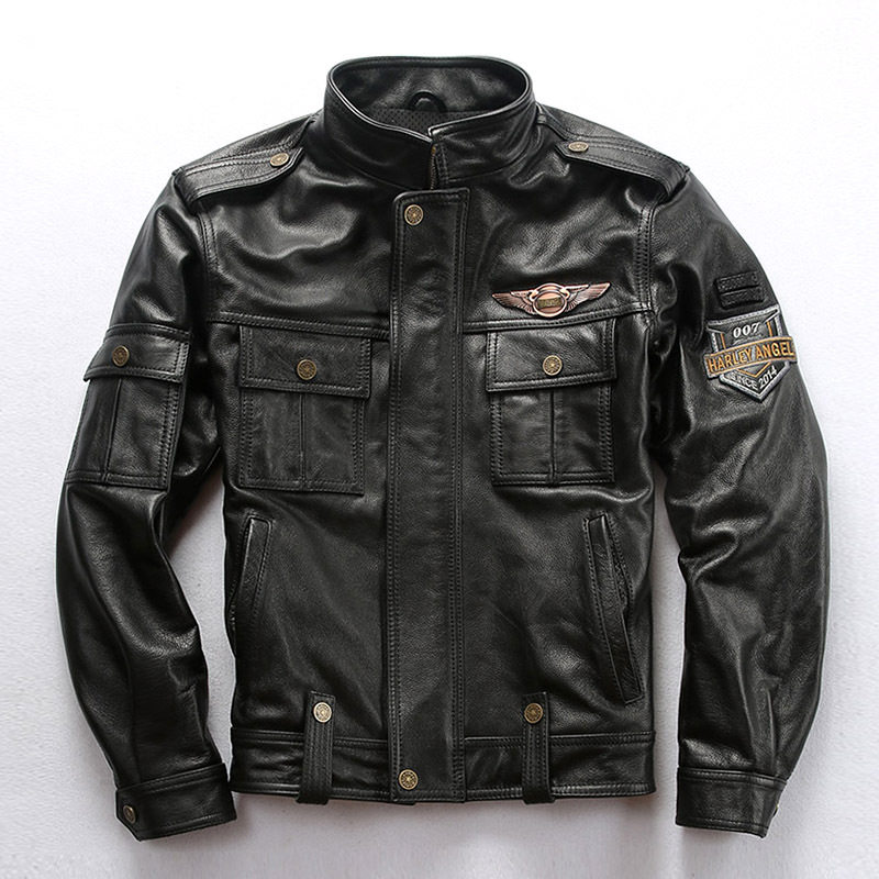 哈雷翅膀真皮皮衣男980机车头层牛皮皮夹克外套