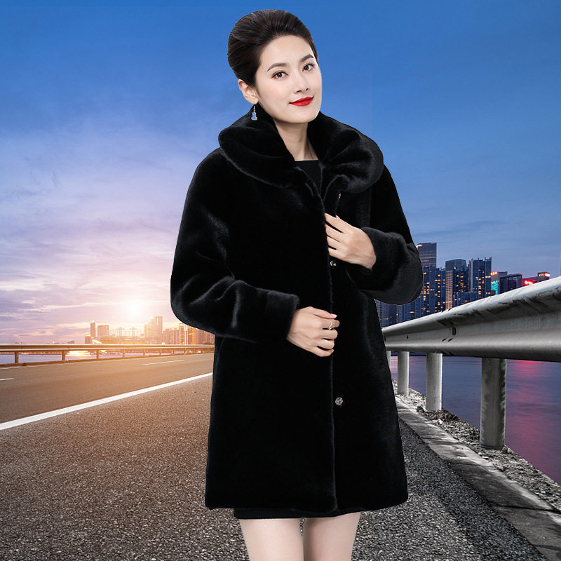 专柜整貂皮大衣中老年女士中长款2024冬季大码翻领水貂绒裘皮外套