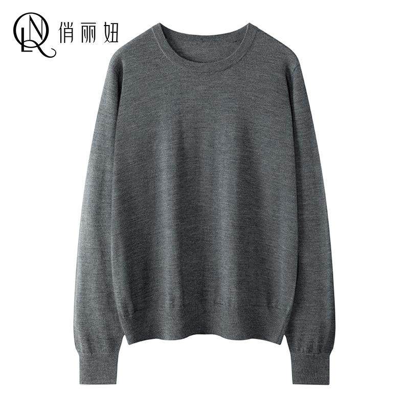 2024秋冬新款精纺羊绒衫圆领套头上衣宽松显瘦百搭毛衣长袖针织衫