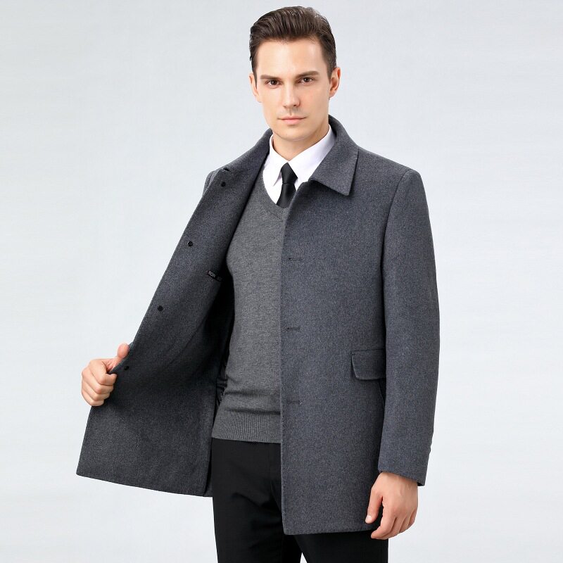 高级双面羊绒大衣男2025冬季保暖可拆鹅绒内胆中长款男装加厚外套