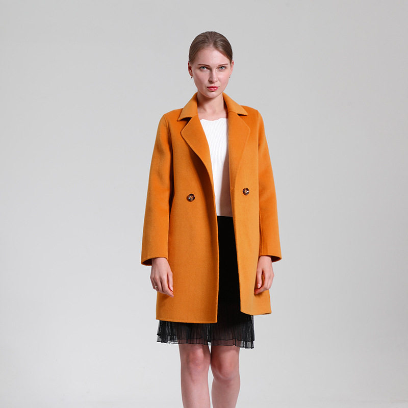 上海工厂定制双面呢羊绒大衣女中长款时尚高端羊毛呢外套风衣