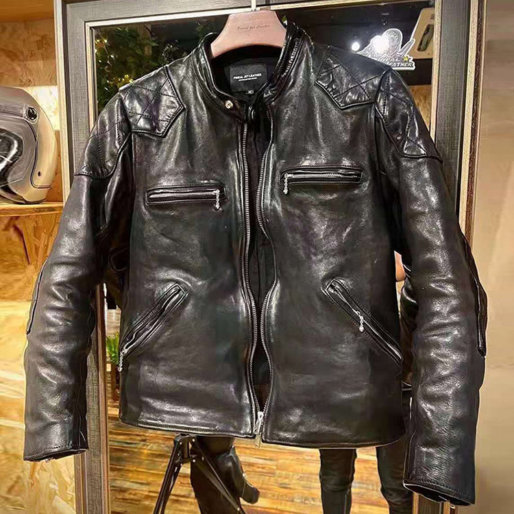 春秋小贝同款全植鞣油蜡马皮皮衣男立领机车真皮夹克