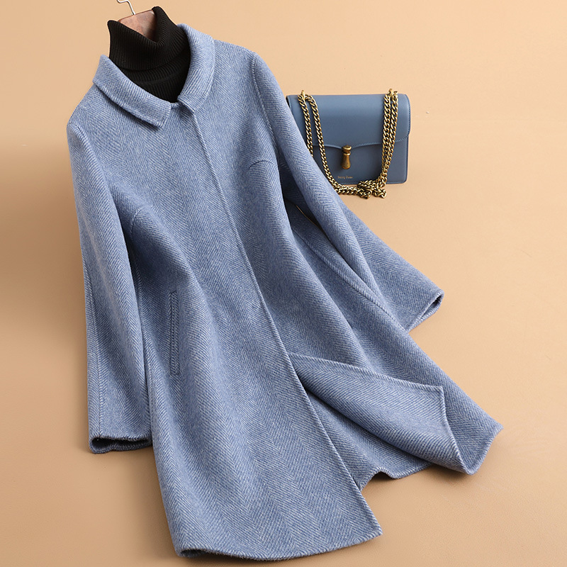 2025秋季新款千鸟格大码女装妈妈装双面羊毛毛呢大衣外套胖mm女