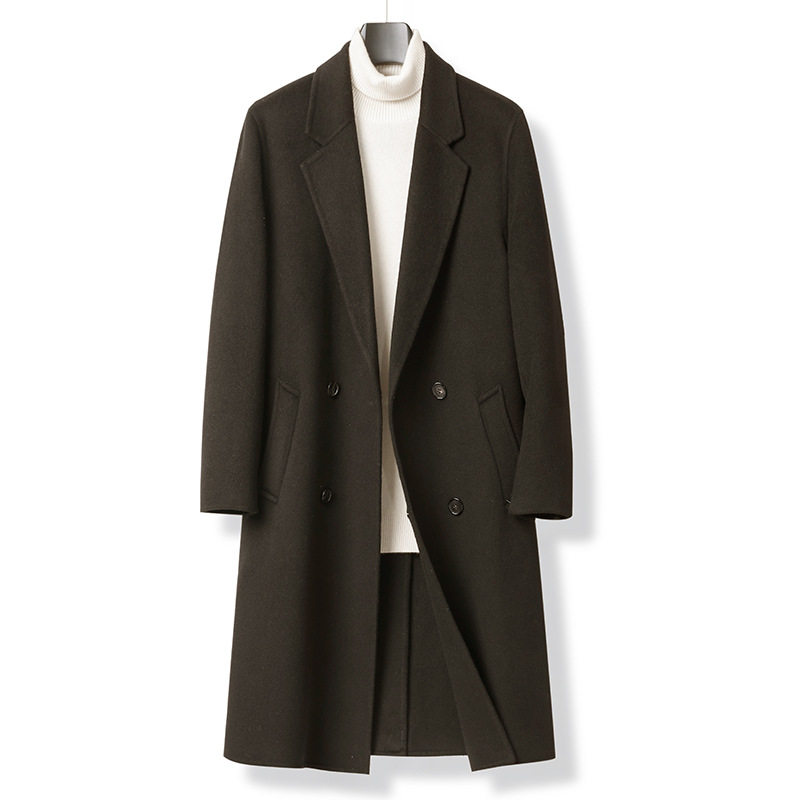 2025秋冬季新款加厚双面羊毛黑色大衣羽绒内胆高端西服男士毛呢