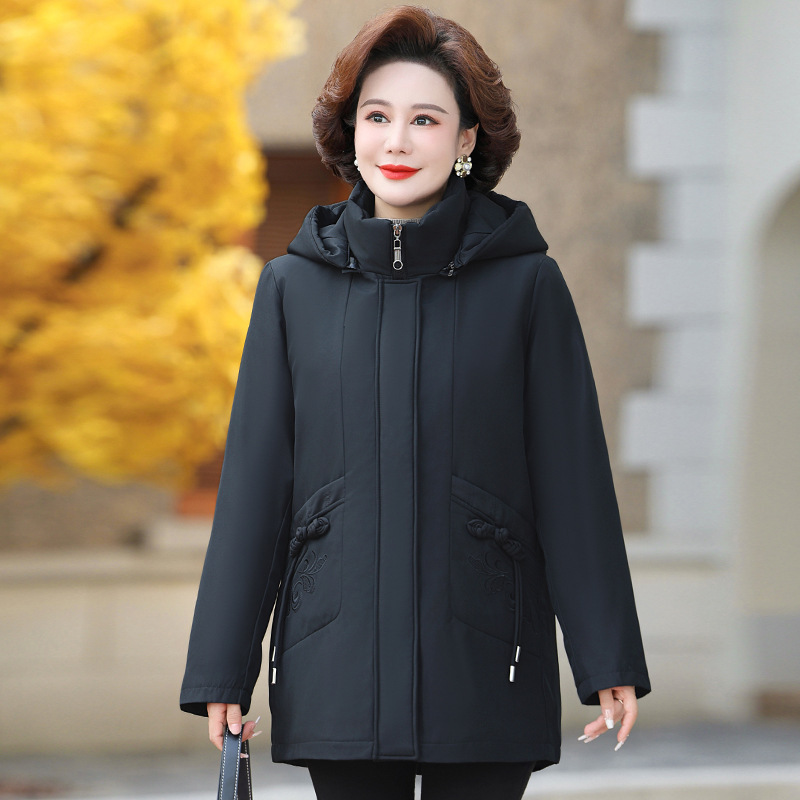 专柜高端中老年妈妈羽绒服女中长款内胆可脱卸奶奶羽绒服连帽外套