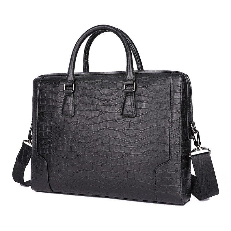 严选真皮男士公文包头层牛皮男包鳄鱼纹手提包电脑包商务包
