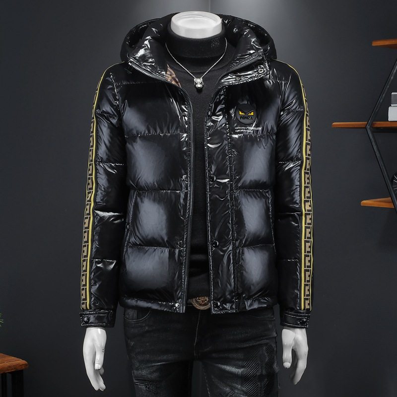 欧货2024冬季新款男士90%白鸭绒亮面连帽羽绒服潮款保暖休闲外套