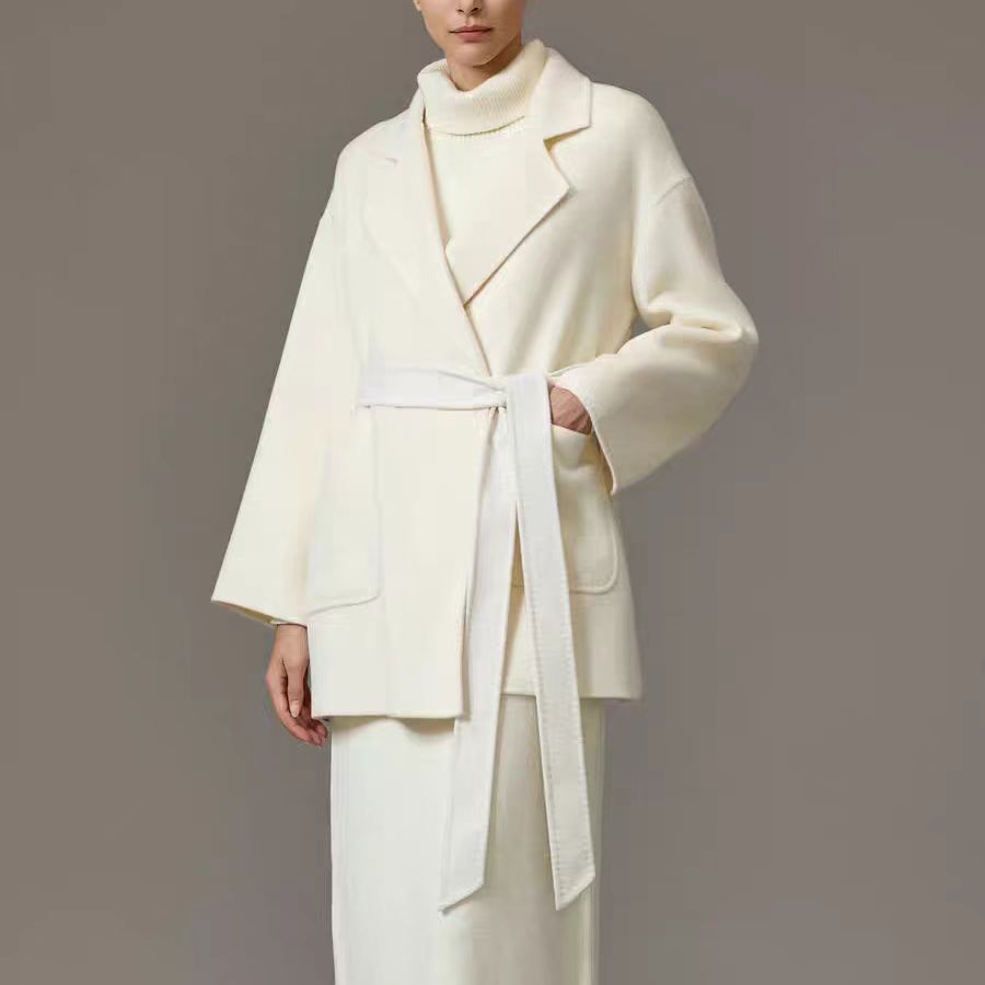 明星同款白色双面羊绒大衣女冬2025新款小个子中长款羊毛毛呢外套