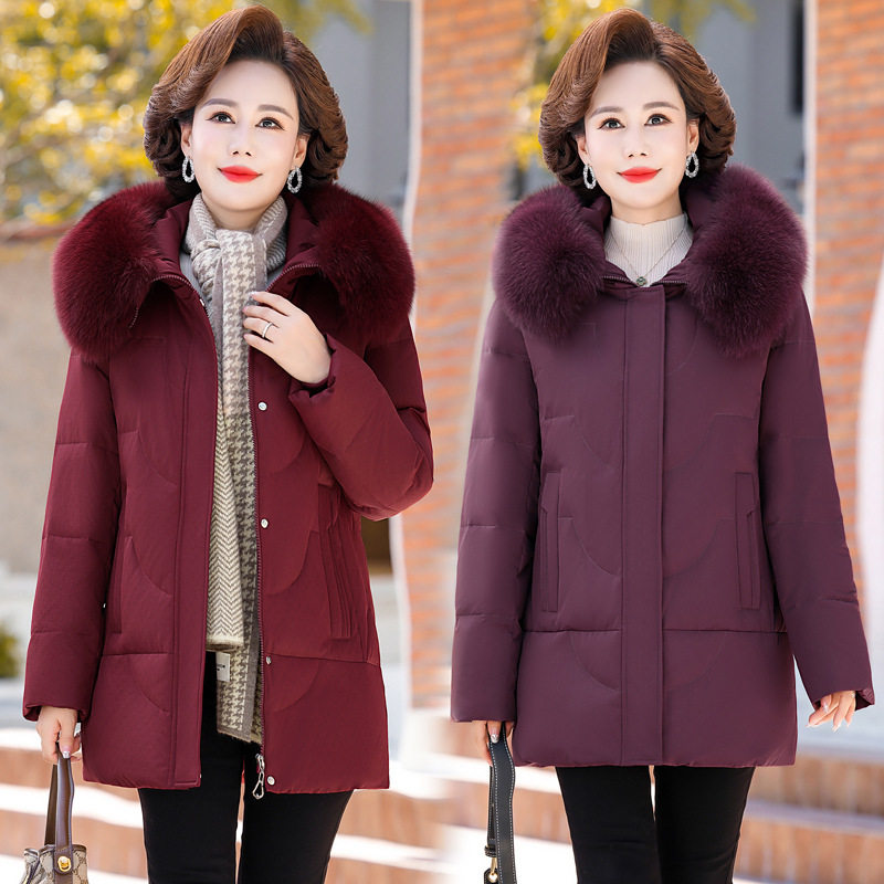 羽绒服中老年妈妈装时狐狸毛领直筒休闲中长款加厚外套