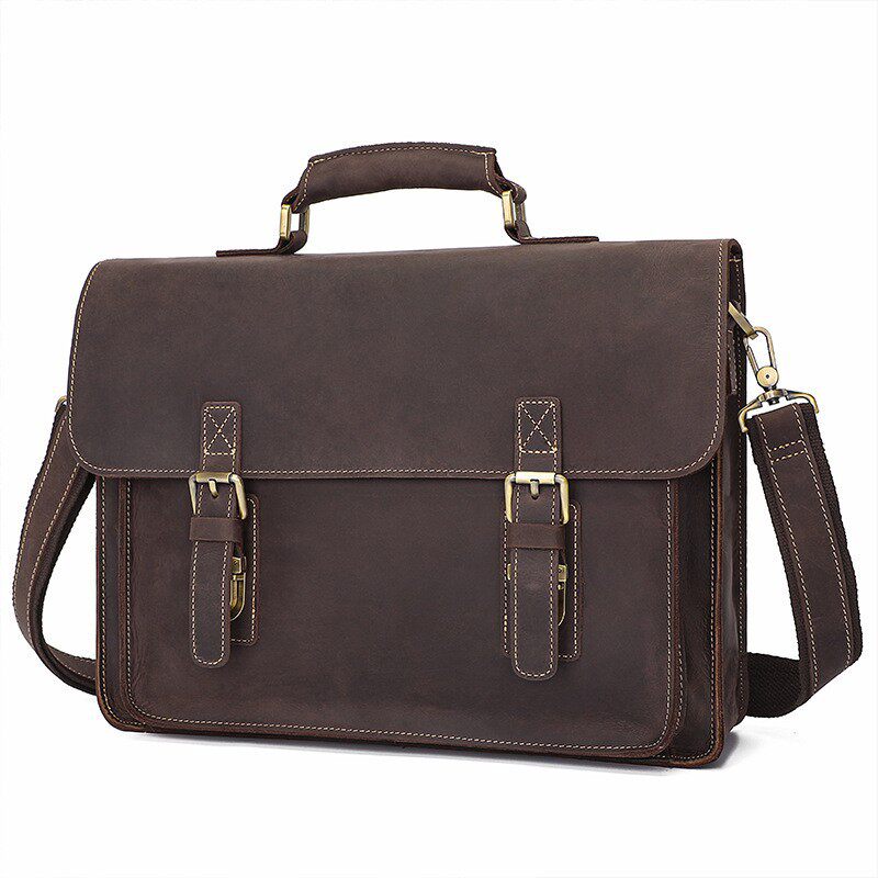 佳美达欧美复古真皮公文包新款多功能疯马皮手提包电脑包