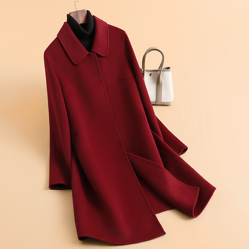 2025秋季新款红色大衣大码女装妈妈装中长款女士羊毛大衣毛呢外套