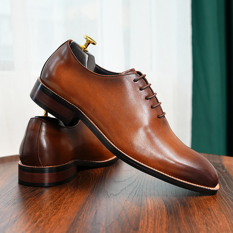 【vip】热销商务皮鞋男款正装系带牛津鞋整张牛皮手工鞋