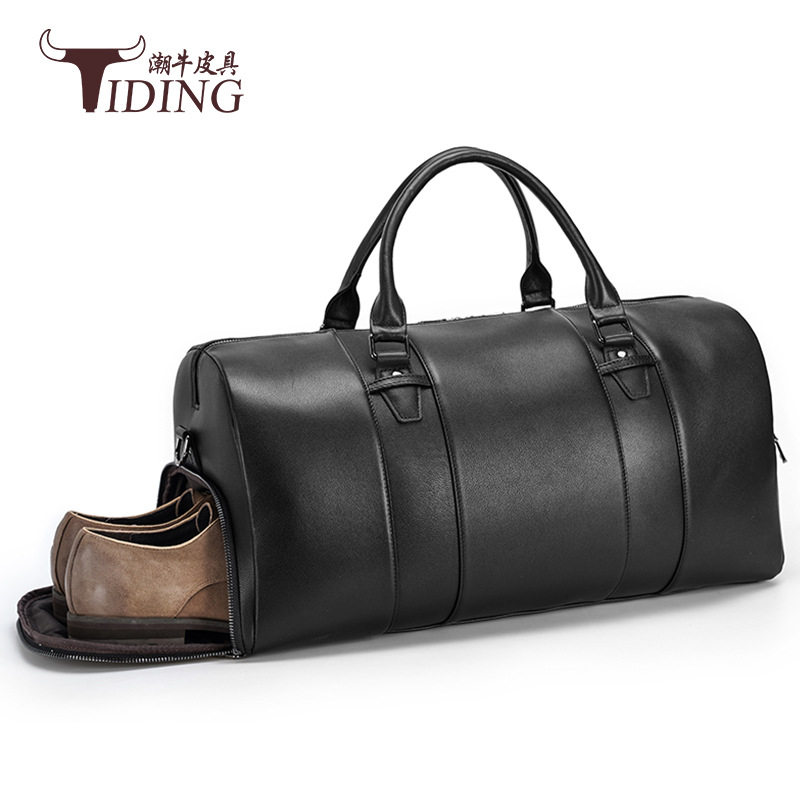 潮牛男士真皮旅行包袋时尚运动单肩斜挎包带鞋仓牛皮行李手提包男