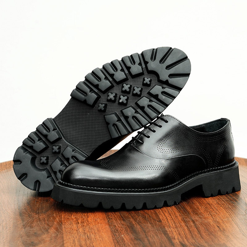 【vip】布雕花皮鞋男英伦商务休闲厚底内增高德比男鞋