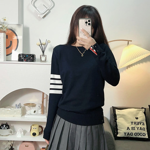内搭tb针织衫 打底衫 羊毛2025冬季 款 软糯叠穿蓝色毛衣女 棉圆领经典
