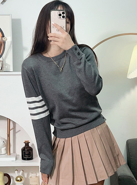 毛衣女圆领长袖修身羊毛打底衫女秋冬2025新款tb针织内搭灰色上衣