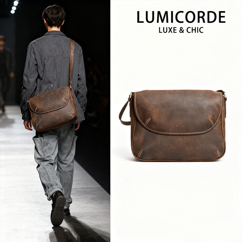 Lumicorde疯马皮男士斜挎包