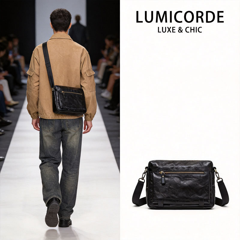 Lumicorde头层牛皮男士斜挎包