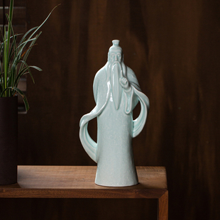 景德镇国学陶瓷老子道士摆件禅意书房客厅桌面装 饰品道家老子站像