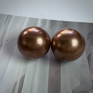 丹麦Monies风30mm古铜金仿珍珠耳钉中古vintage复古简约设计耳环