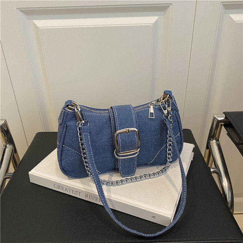 感牛仔小包包女2025新款欧美风时尚单肩斜挎包链条腋下法棍包