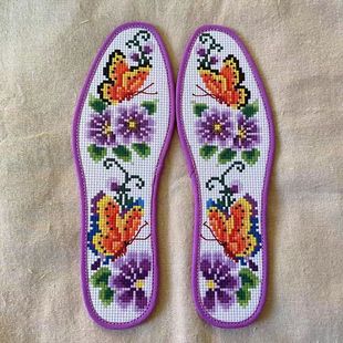 半成品鞋 垫纯棉布带针线 垫自己绣彩边十字绣鞋 垫男女印花纯手工鞋