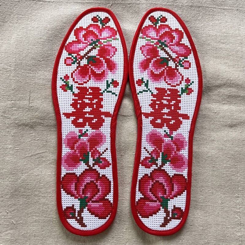 纯手工制作半成品鞋垫 针孔自己绣鞋垫 喜字结婚绣花十字绣鞋垫子