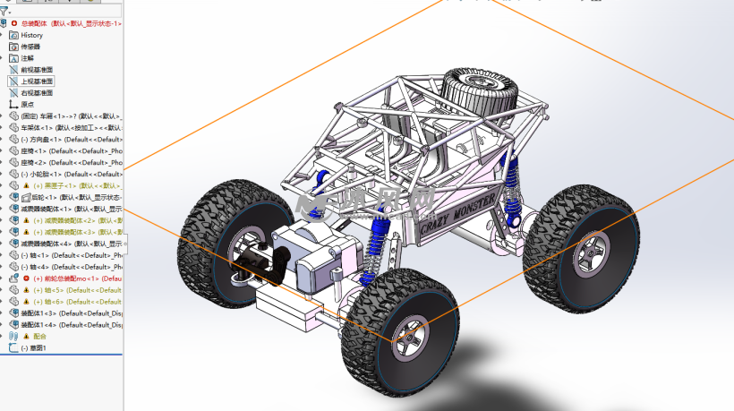 四驱越野玩具车钢架钢管车3d图纸档solidworks2014模型【595】