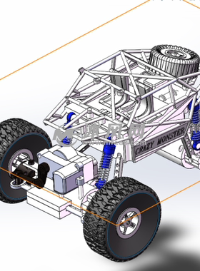 四驱越野玩具车钢架钢管车3D图纸档SolidWorks2014模型【595】