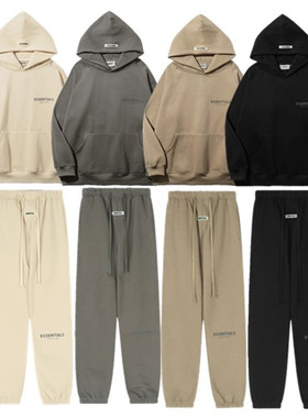 ESSENTIALS小标反光字母加绒套装印花卫衣宽松高街潮美式帽衫卫裤