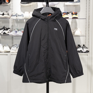 李宁儿童运动风衣2025春季 男小大童加绒宽松连帽外套YFDV043 新款