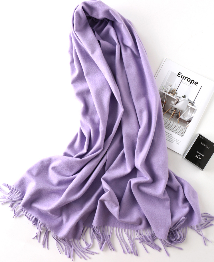 秋冬季羊绒围巾男女浅紫色蓝色香芋紫色黄色羊毛加厚超大披肩两用
