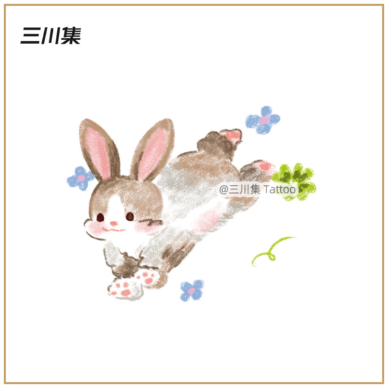 可爱灰色小兔子 卡通小清新纹身贴防水持久女 手臂手腕ins风贴纸