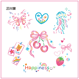 粉色少女风蝴蝶结小熊草莓爱心水母小清新彩色纹身贴手臂手腕防水