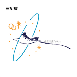 小众手臂锁骨防水持久女 个性 蓝色笑脸鱼纹身贴 彩色仿真小鱼贴纸