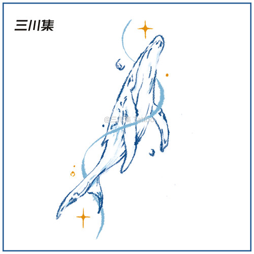 蓝色手绘鲸鱼纹身贴防水持久