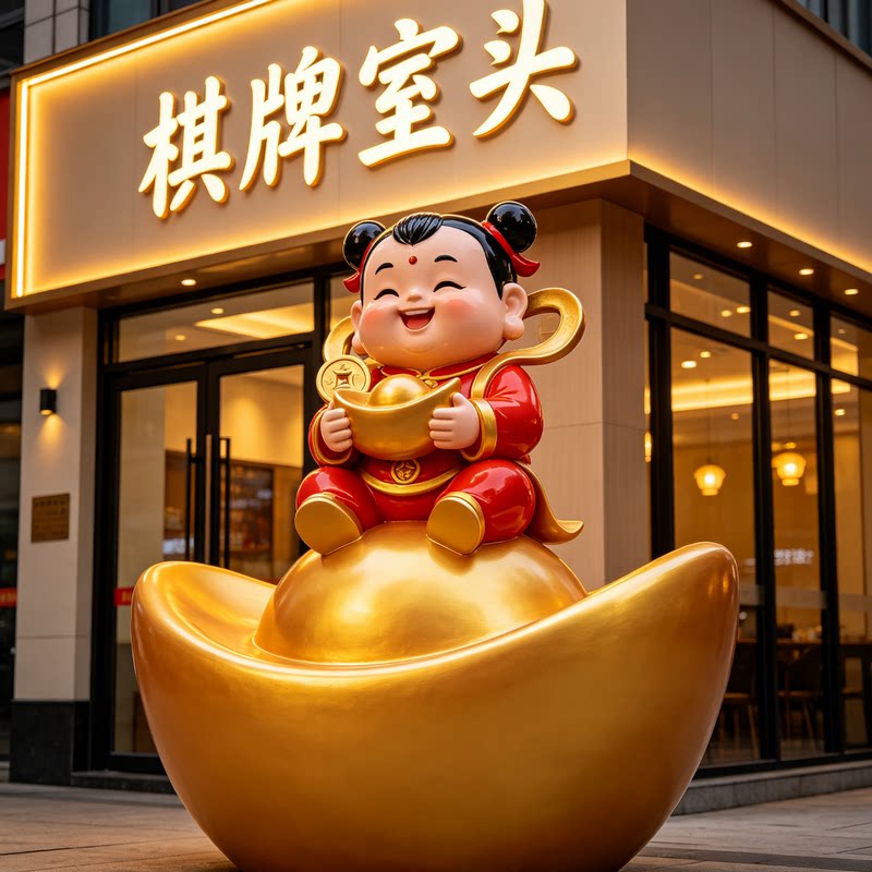 棋牌室门头雕塑玻璃钢雕塑卡通店铺门头设计网红打卡艺术拍照雕塑