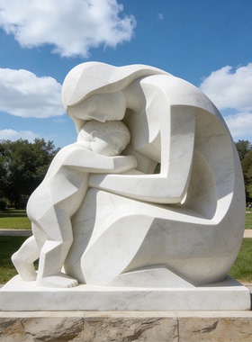 汉白玉花岗岩抽象母子雕塑像定制