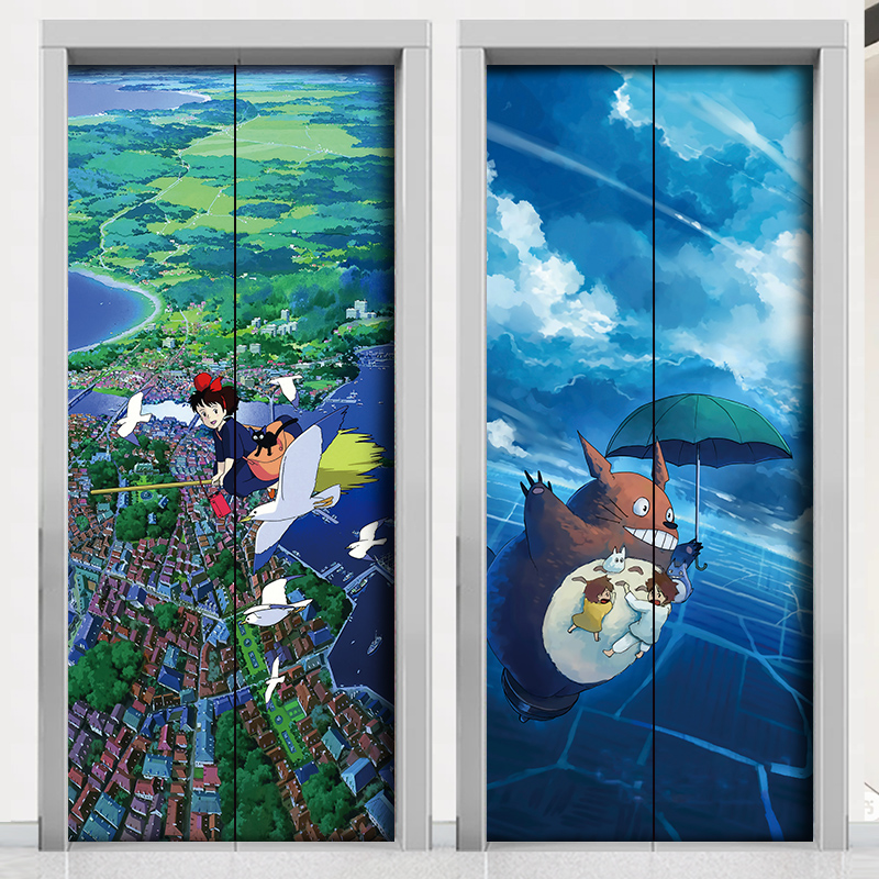 电梯门贴纸动漫宫崎骏创意卡通ins入户装饰贴画加厚自粘来图定制
