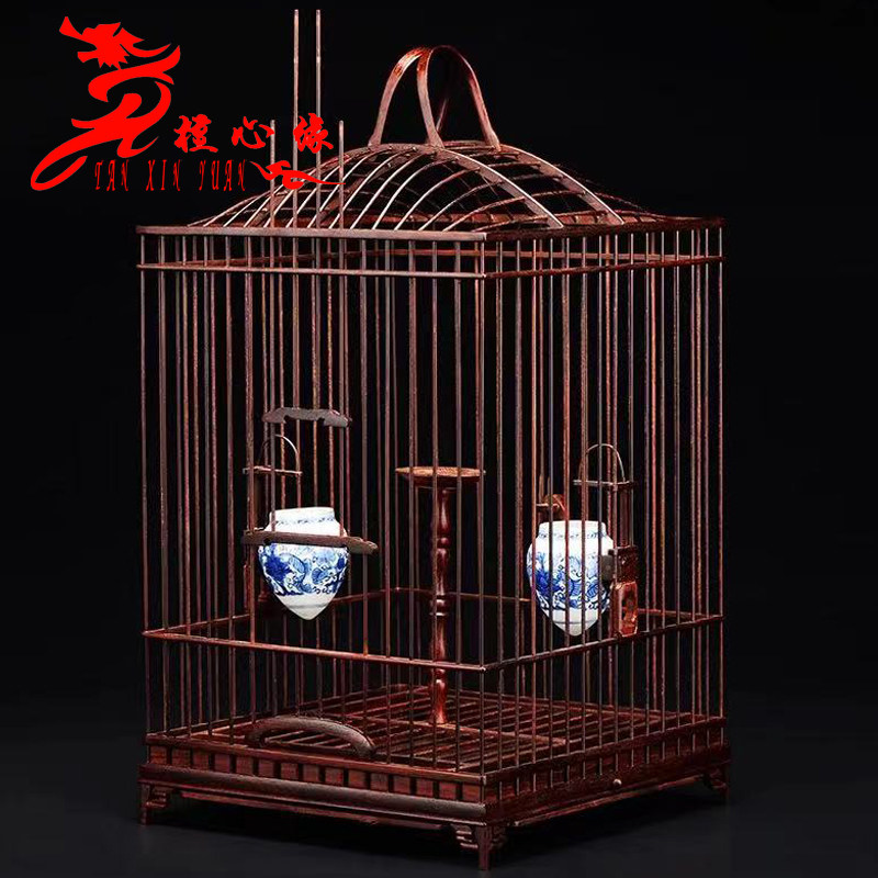 印度小叶紫檀方鸟笼鹦鹉笼笼实木百灵鸟红木笼子八哥大号方笼仿古