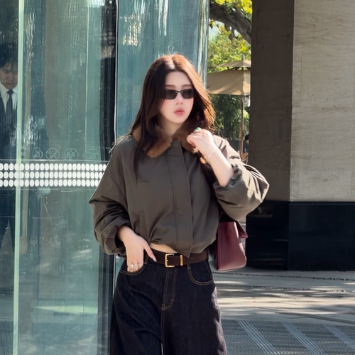 水貂毛翻领白鹅绒羽绒服巴恩风夹克外套WT1183