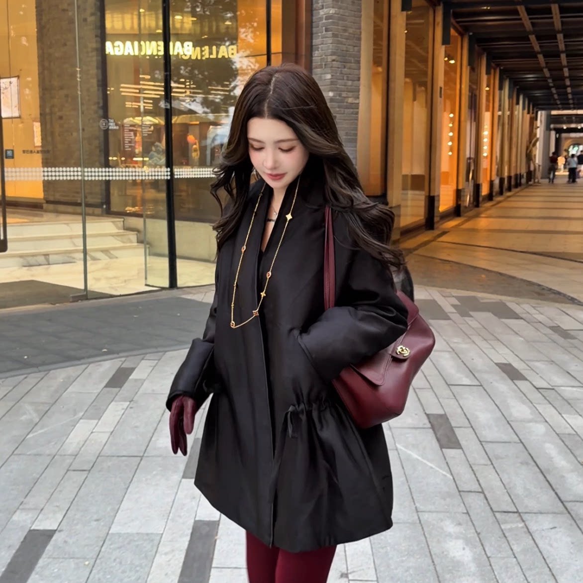 黑珍珠真丝羊毛鹅绒服高质感穿搭