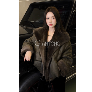 皮草鹅绒服加厚保暖翻领短款 外套显瘦WT1102