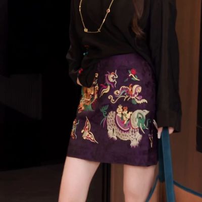 苗绣重工刺绣人丝提花半身裙