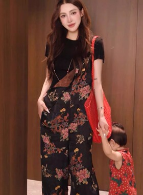 Gyantong郭彦彤 夏季定制轻奢碎花背带裤阔腿印花连体裤KZ71