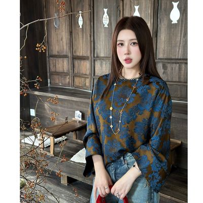 定制提花人丝香云纱斜襟上衣女贵气显瘦DD1272