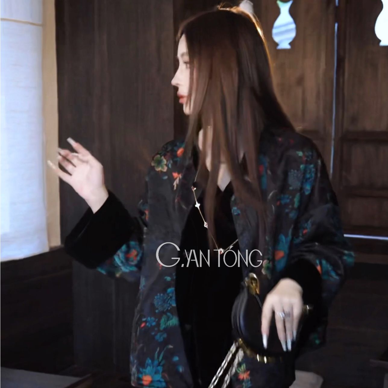 G.yantong郭彦彤真丝丝绒两面穿秋款外套显瘦新中式轻奢WT1046